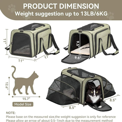 Petsfit Expandable Soft-Sided Pet Carrier for Small Cats and Dogs (Up to 9 lbs) - Airline Approved, Portable, Washable with Two Extensions and Zipper Closure for Travel