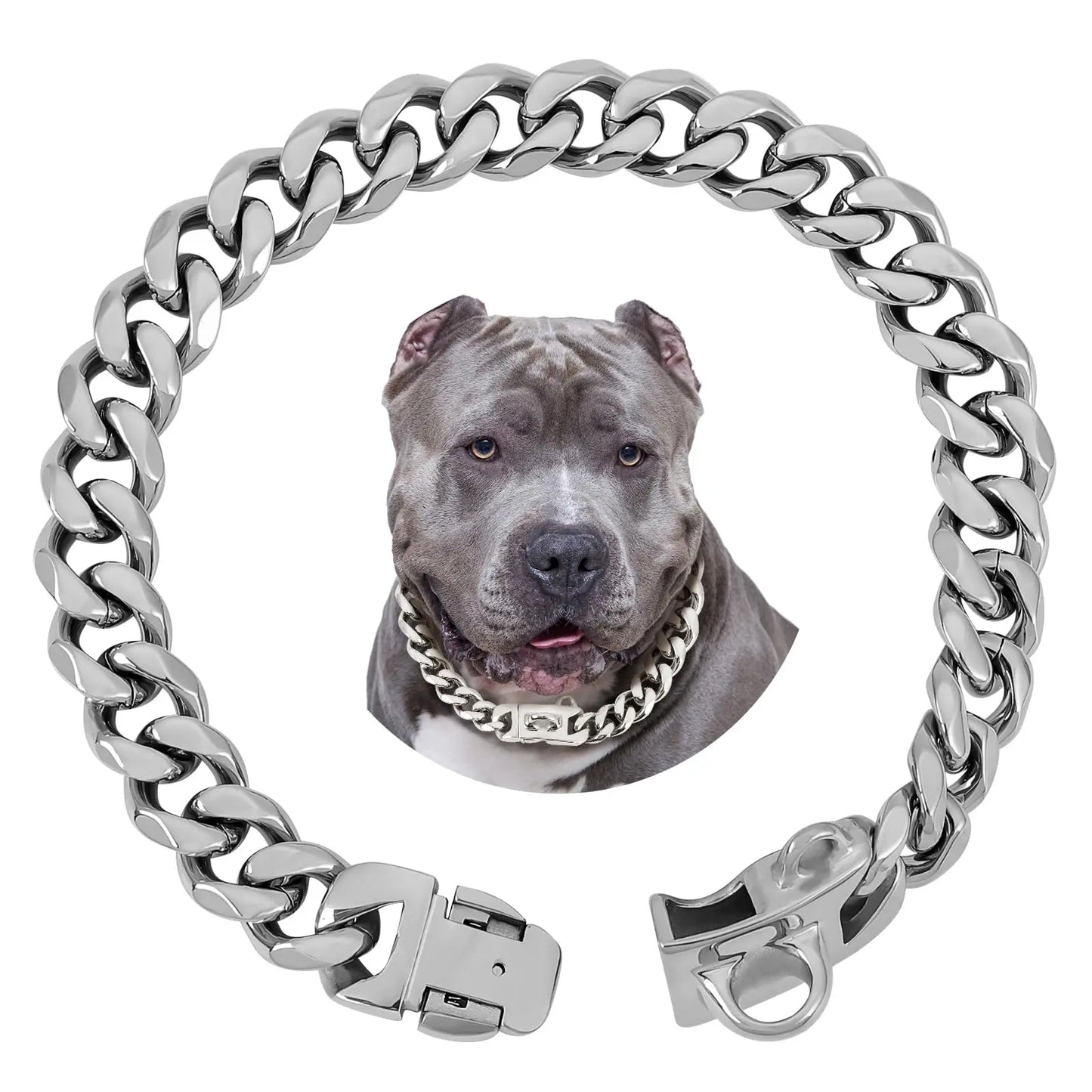 15MM Gold Stainless Steel Cuban Link Dog Collar, Heavy-Duty Chew-Proof Training Collar for Dogs (20" Gold)