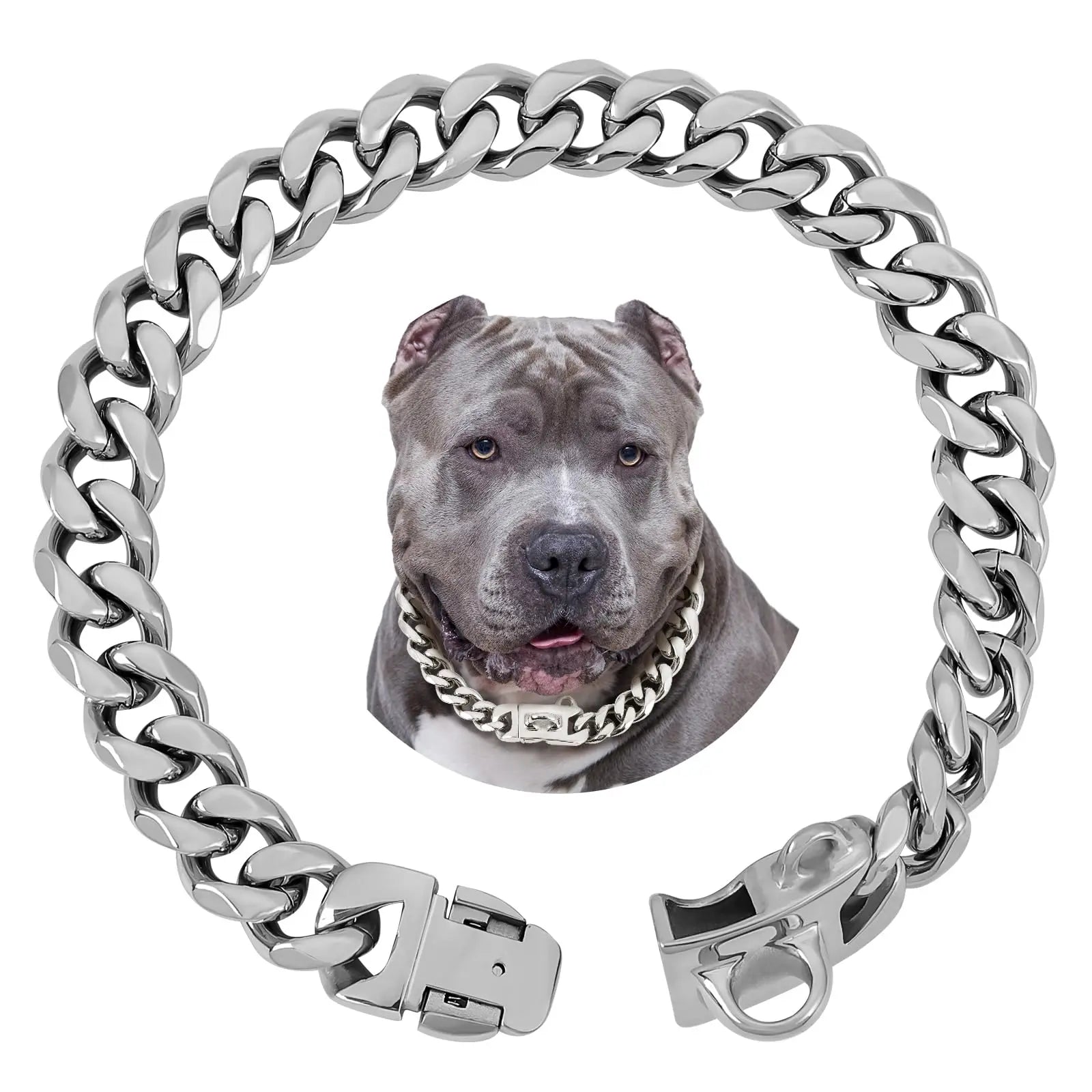15MM Gold Stainless Steel Cuban Link Dog Collar, Heavy-Duty Chew-Proof Training Collar for Dogs (20" Gold)
