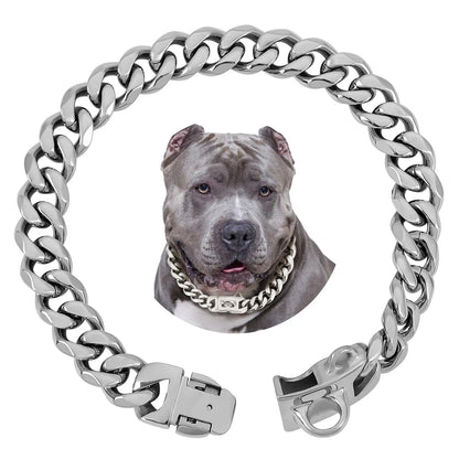15MM Gold Stainless Steel Cuban Link Dog Collar, Heavy-Duty Chew-Proof Training Collar for Dogs (20" Gold)