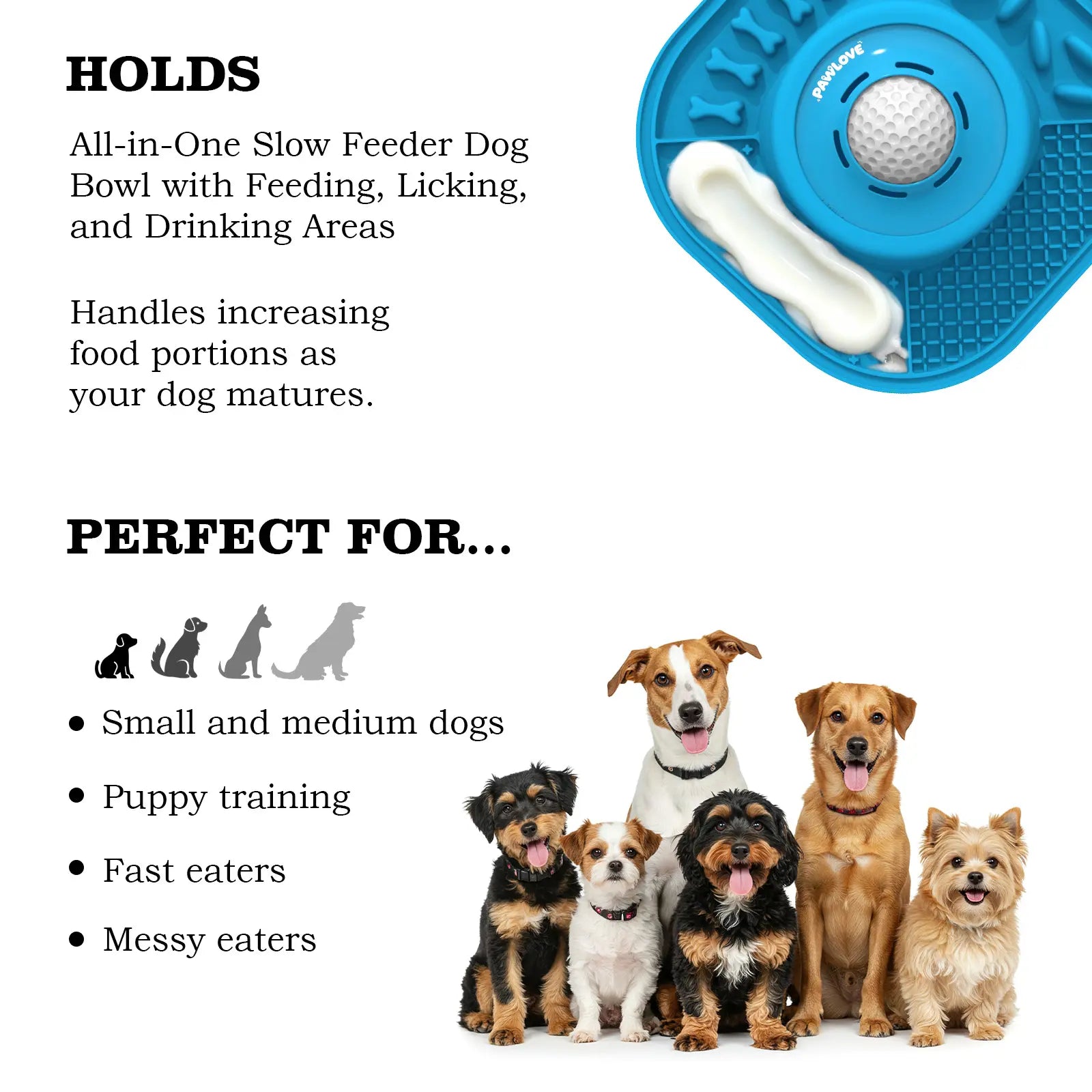 PAWLOVE Silicone Slow Feeder Lick Bowl - Rotatable Ball-In Design, Anti-Slip Wet Food Feeder for Large Medium Small Breeds (Bone Broth, Yogurt, Post-Op/Dietary Support) Pet Supplies, Lick Feeder Bowls, Silicone Slow Feeder Bowls