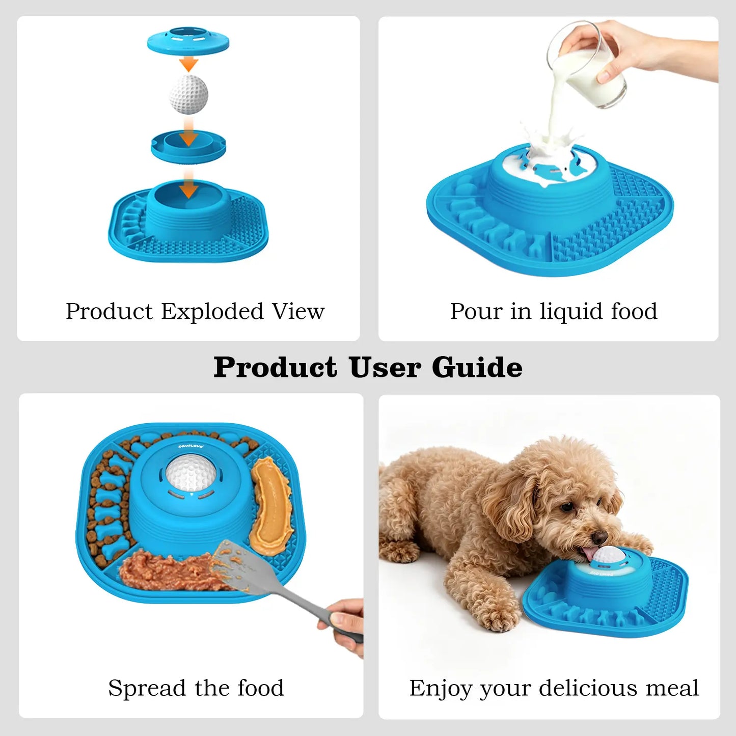 PAWLOVE Silicone Slow Feeder Lick Bowl - Rotatable Ball-In Design, Anti-Slip Wet Food Feeder for Large Medium Small Breeds (Bone Broth, Yogurt, Post-Op/Dietary Support) Pet Supplies, Lick Feeder Bowls, Silicone Slow Feeder Bowls