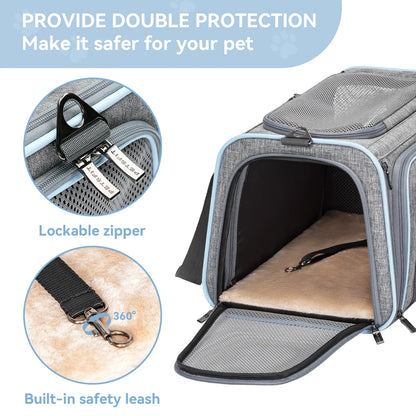 Petsfit Expandable Soft-Sided Pet Carrier for Small Cats and Dogs (Up to 9 lbs) - Airline Approved, Portable, Washable with Two Extensions and Zipper Closure for Travel