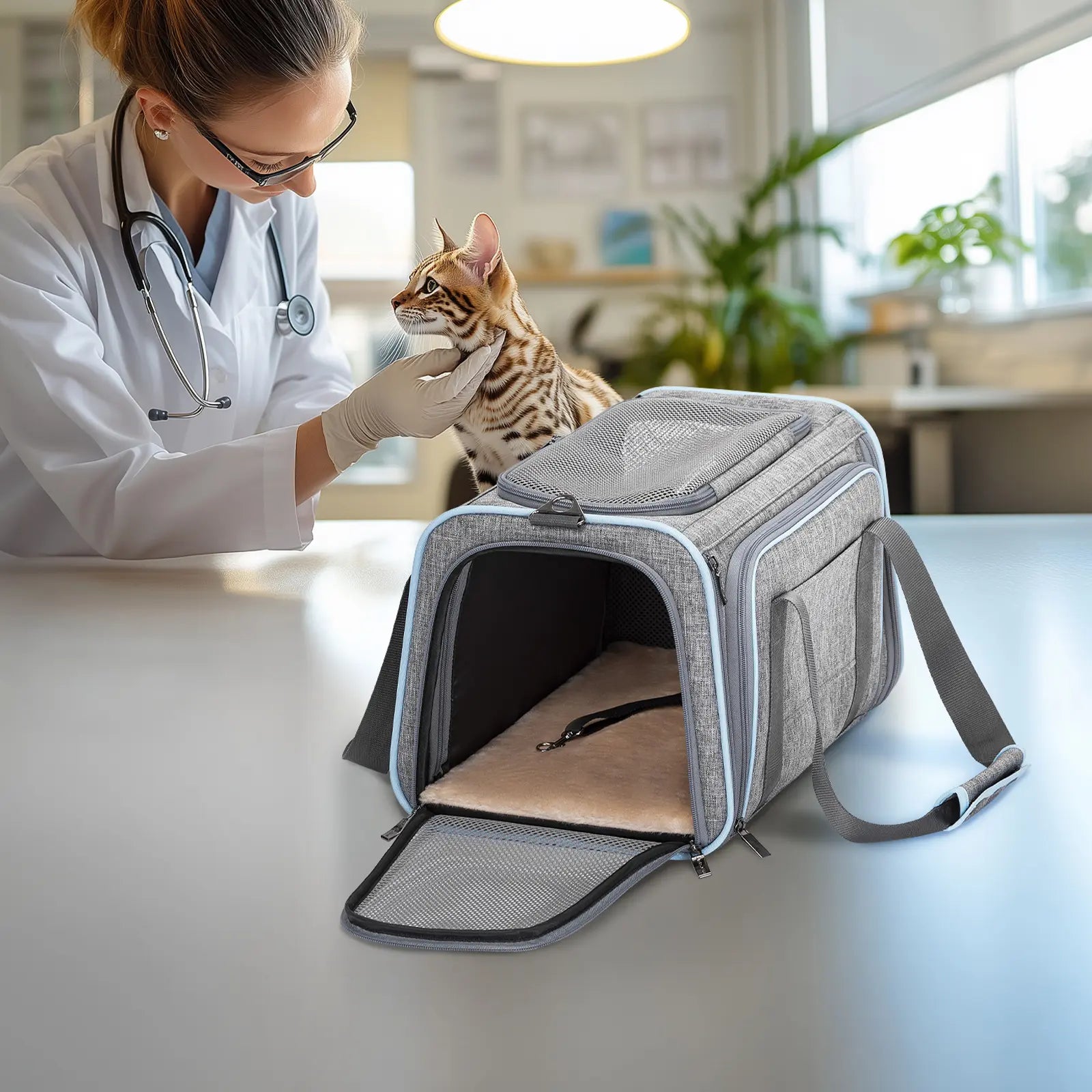 Petsfit Expandable Soft-Sided Pet Carrier for Small Cats and Dogs (Up to 9 lbs) - Airline Approved, Portable, Washable with Two Extensions and Zipper Closure for Travel