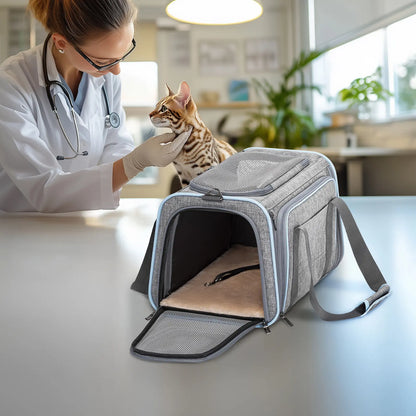 Petsfit Expandable Soft-Sided Pet Carrier for Small Cats and Dogs (Up to 9 lbs) - Airline Approved, Portable, Washable with Two Extensions and Zipper Closure for Travel