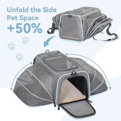 Petsfit Expandable Soft-Sided Pet Carrier for Small Cats and Dogs (Up to 9 lbs) - Airline Approved, Portable, Washable with Two Extensions and Zipper Closure for Travel
