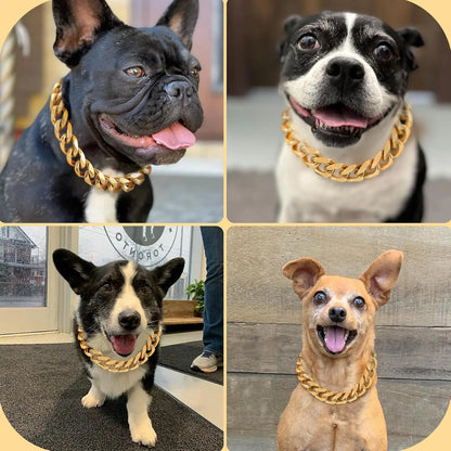 15MM Gold Stainless Steel Cuban Link Dog Collar, Heavy-Duty Chew-Proof Training Collar for Dogs (20" Gold)