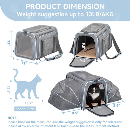 Petsfit Expandable Soft-Sided Pet Carrier for Small Cats and Dogs (Up to 9 lbs) - Airline Approved, Portable, Washable with Two Extensions and Zipper Closure for Travel