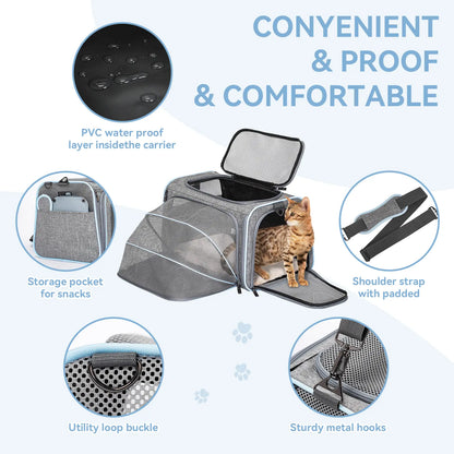 Petsfit Expandable Soft-Sided Pet Carrier for Small Cats and Dogs (Up to 9 lbs) - Airline Approved, Portable, Washable with Two Extensions and Zipper Closure for Travel