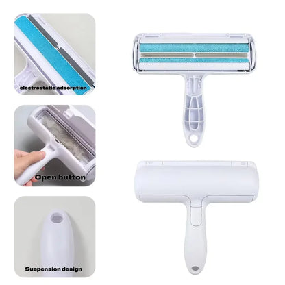 Reusable Pet Hair Remover Roller with Self-Cleaning Base - Portable Lint Cleaner for Home Furniture, Carpets, and Fabrics